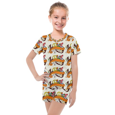 Love And Flowers And Peace Fo All Hippies Kids  Mesh Tee And Shorts Set by DinzDas