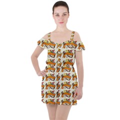 Love And Flowers And Peace Fo All Hippies Ruffle Cut Out Chiffon Playsuit by DinzDas