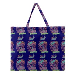 Jaw Dropping Horror Hippie Skull Zipper Large Tote Bag by DinzDas