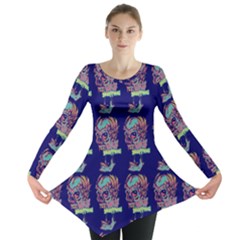 Jaw Dropping Horror Hippie Skull Long Sleeve Tunic  by DinzDas