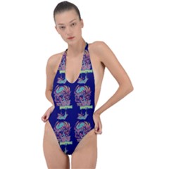 Jaw Dropping Horror Hippie Skull Backless Halter One Piece Swimsuit by DinzDas