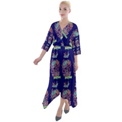 Jaw Dropping Horror Hippie Skull Quarter Sleeve Wrap Front Maxi Dress by DinzDas
