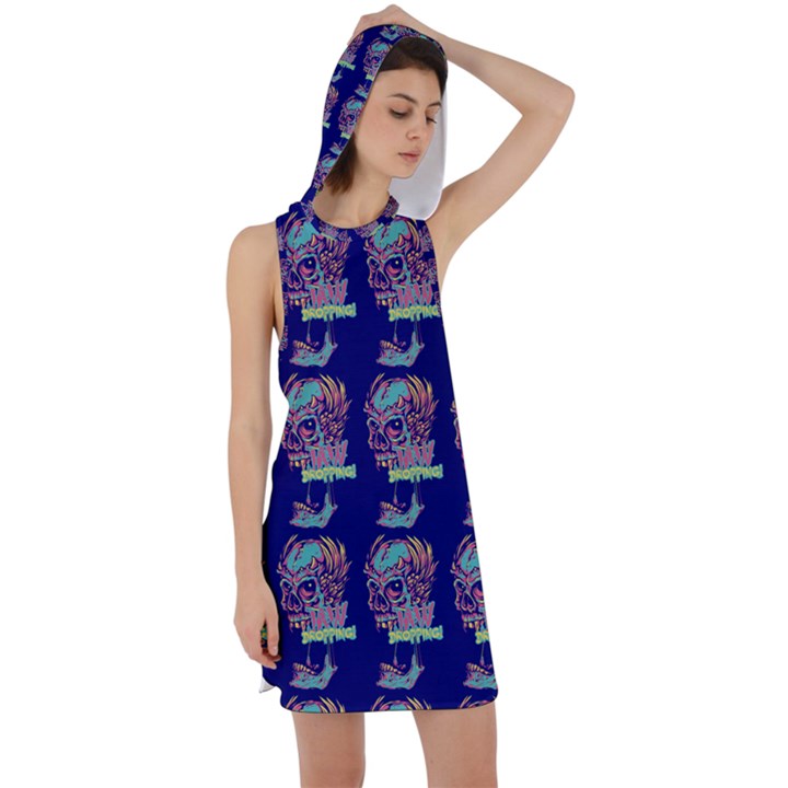 Jaw Dropping Horror Hippie Skull Racer Back Hoodie Dress