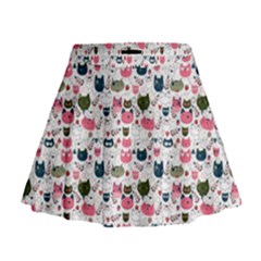 Adorable Seamless Cat Head Pattern01 Mini Flare Skirt by TastefulDesigns