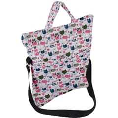 Adorable Seamless Cat Head Pattern01 Fold Over Handle Tote Bag by TastefulDesigns