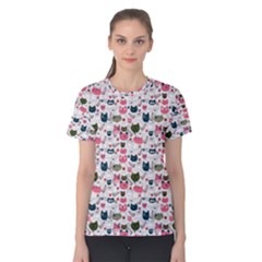 Adorable Seamless Cat Head Pattern01 Women s Cotton Tee