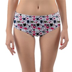 Adorable Seamless Cat Head Pattern01 Reversible Mid-waist Bikini Bottoms