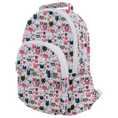 Adorable Seamless Cat Head Pattern01 Rounded Multi Pocket Backpack