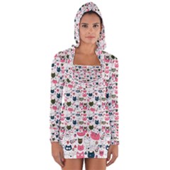 Adorable Seamless Cat Head Pattern01 Long Sleeve Hooded T-shirt
