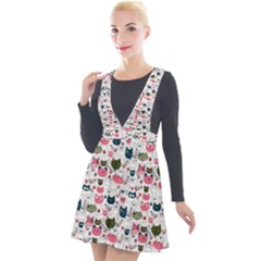 Adorable Seamless Cat Head Pattern01 Plunge Pinafore Velour Dress