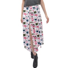 Adorable Seamless Cat Head Pattern01 Velour Split Maxi Skirt