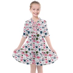 Adorable Seamless Cat Head Pattern01 Kids  All Frills Chiffon Dress