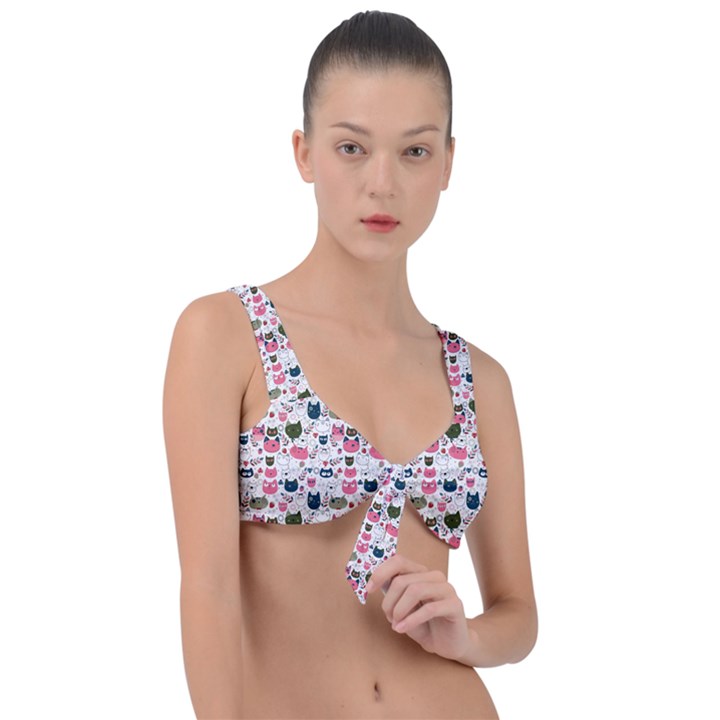 Adorable seamless cat head pattern01 Front Tie Bikini Top