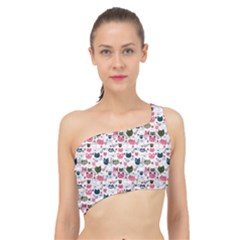 Adorable Seamless Cat Head Pattern01 Spliced Up Bikini Top 