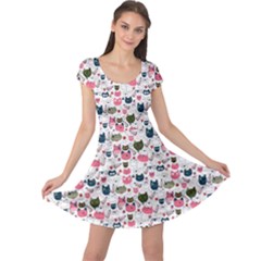 Adorable Seamless Cat Head Pattern01 Cap Sleeve Dress