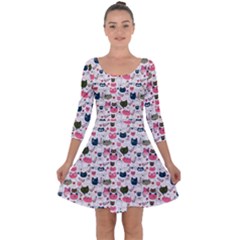 Adorable Seamless Cat Head Pattern01 Quarter Sleeve Skater Dress by TastefulDesigns