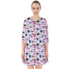 Adorable Seamless Cat Head Pattern01 Smock Dress