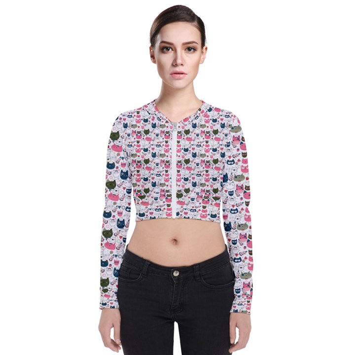 Adorable seamless cat head pattern01 Long Sleeve Zip Up Bomber Jacket