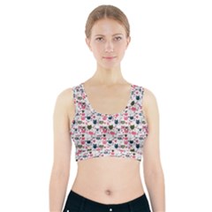 Adorable Seamless Cat Head Pattern01 Sports Bra With Pocket