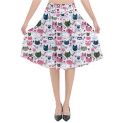 Adorable Seamless Cat Head Pattern01 Flared Midi Skirt