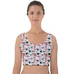 Adorable Seamless Cat Head Pattern01 Velvet Crop Top