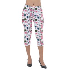 Adorable Seamless Cat Head Pattern01 Lightweight Velour Capri Leggings 