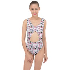 Adorable Seamless Cat Head Pattern01 Center Cut Out Swimsuit