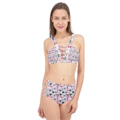 Adorable Seamless Cat Head Pattern01 Cage Up Bikini Set