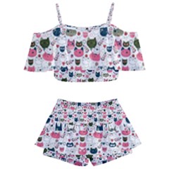 Adorable Seamless Cat Head Pattern01 Kids  Off Shoulder Skirt Bikini