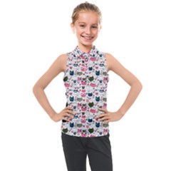 Adorable Seamless Cat Head Pattern01 Kids  Sleeveless Polo Tee