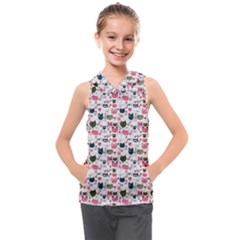 Adorable Seamless Cat Head Pattern01 Kids  Sleeveless Hoodie