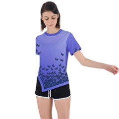 Gradient Butterflies Pattern, Flying Insects Theme Asymmetrical Short Sleeve Sports Tee by Casemiro