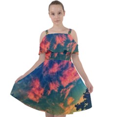  Brushstroke Skies Cut Out Shoulders Chiffon Dress by okhismakingart