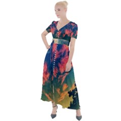  Brushstroke Skies Button Up Short Sleeve Maxi Dress by okhismakingart