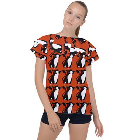  Bull In Comic Style Pattern - Mad Farming Animals Ruffle Collar Chiffon Blouse by DinzDas