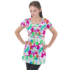 Bright Multicolored Abstract Print Puff Sleeve Tunic Top by dflcprintsclothing