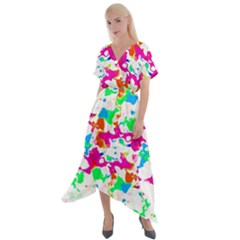 Bright Multicolored Abstract Print Cross Front Sharkbite Hem Maxi Dress by dflcprintsclothing