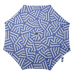 Geometric Blue And White Lines, Stripes Pattern Hook Handle Umbrellas (large) by Casemiro