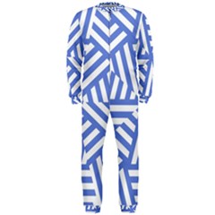 Geometric Blue And White Lines, Stripes Pattern Onepiece Jumpsuit (men)  by Casemiro