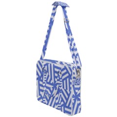 Geometric Blue And White Lines, Stripes Pattern Cross Body Office Bag by Casemiro