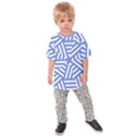 Geometric blue and white lines, stripes pattern Kids  Raglan Tee View1