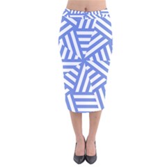 Geometric Blue And White Lines, Stripes Pattern Velvet Midi Pencil Skirt by Casemiro