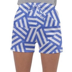 Geometric Blue And White Lines, Stripes Pattern Sleepwear Shorts by Casemiro