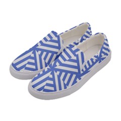 Geometric Blue And White Lines, Stripes Pattern Women s Canvas Slip Ons by Casemiro