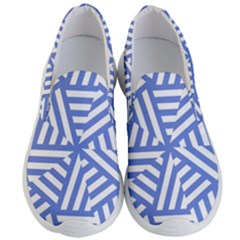 Geometric Blue And White Lines, Stripes Pattern Men s Lightweight Slip Ons by Casemiro