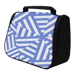 Geometric Blue And White Lines, Stripes Pattern Full Print Travel Pouch (small) by Casemiro