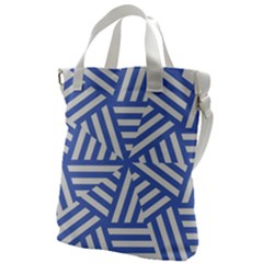 Geometric Blue And White Lines, Stripes Pattern Canvas Messenger Bag by Casemiro