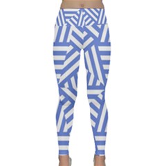 Geometric Blue And White Lines, Stripes Pattern Lightweight Velour Classic Yoga Leggings by Casemiro