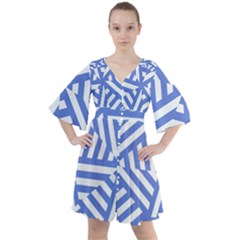 Geometric Blue And White Lines, Stripes Pattern Boho Button Up Dress by Casemiro