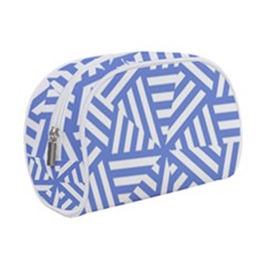 Geometric Blue And White Lines, Stripes Pattern Makeup Case (small) by Casemiro